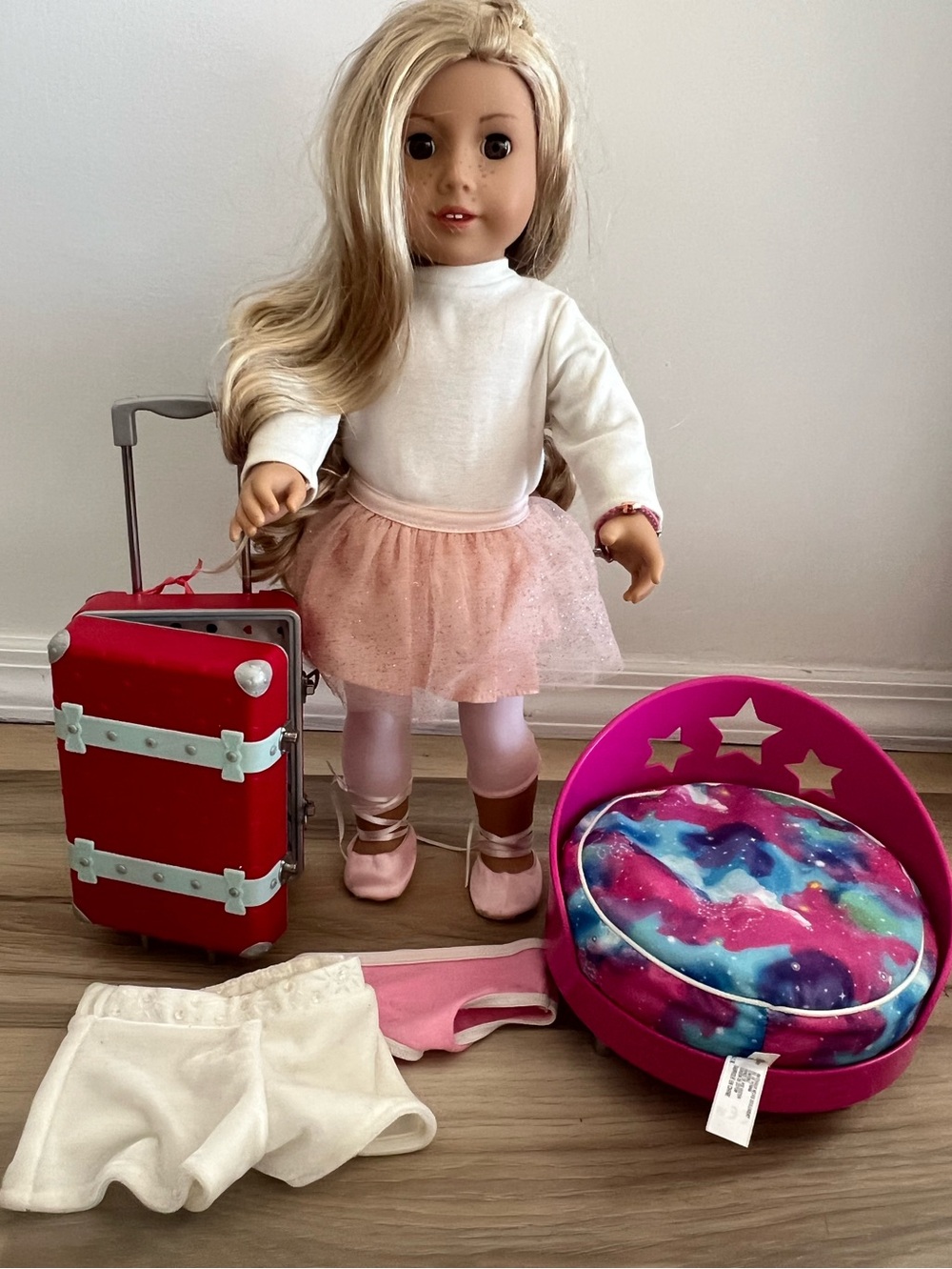 American Girl Doll Pink Chair & Red Suitcase Set